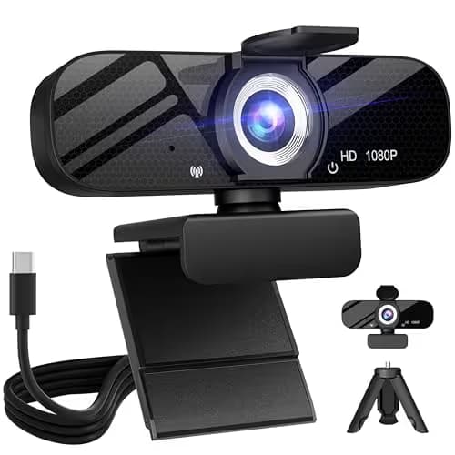 Tewiky Full HD Webcam with Built-in Microphone and Rotatable Tripod, 1080P Video and Wide Angle Camera, Privacy Cover, for Desktop PC or Laptop Computer main image