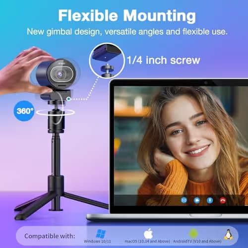 EMEET S600 4K Webcam with Tripod for Streaming - Sony 1/2.55'' Sensor, PDAF Autofocus, 1080P@60FPS, 2 Noise Reduction Mics, Built-in Privacy Cover, 73° FOV, Streaming Webcam for Product/Game/Beauty image