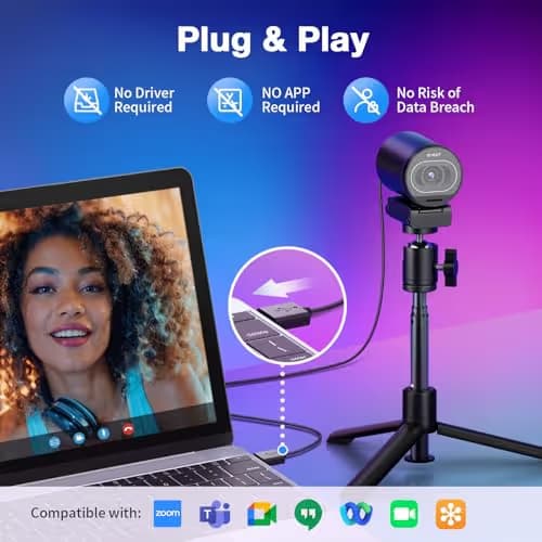EMEET S600 4K Webcam with Tripod for Streaming - Sony 1/2.55'' Sensor, PDAF Autofocus, 1080P@60FPS, 2 Noise Reduction Mics, Built-in Privacy Cover, 73° FOV, Streaming Webcam for Product/Game/Beauty image