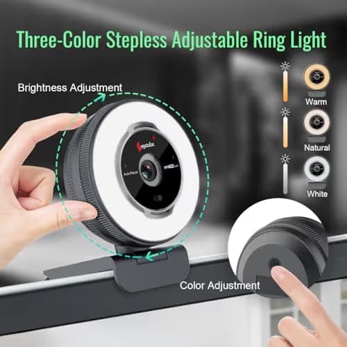 Angetube Streaming Webcam with Microphone: 1080P 60FPS USB Web Cam with Ring Light and Remote Control - HD Web Camera with 5X Digital Zoom Built in Privacy Cover,for PC|Computer|Laptop|Mac|Desktop image