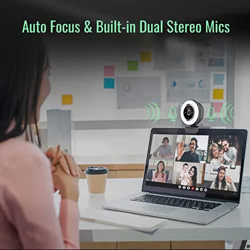 Angetube Streaming Webcam with Microphone: 1080P 60FPS USB Web Cam with Ring Light and Remote Control - HD Web Camera with 5X Digital Zoom Built in Privacy Cover,for PC|Computer|Laptop|Mac|Desktop image