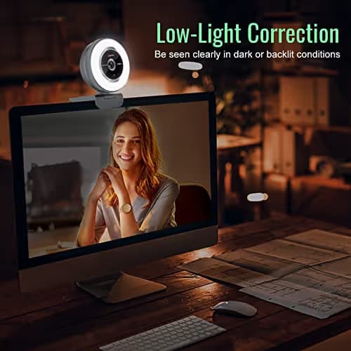 Angetube Streaming Webcam with Microphone: 1080P 60FPS USB Web Cam with Ring Light and Remote Control - HD Web Camera with 5X Digital Zoom Built in Privacy Cover,for PC|Computer|Laptop|Mac|Desktop image