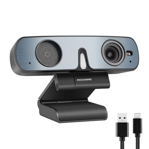ROCWARE RC28 1080P 60FPS Webcam with Dual Microphones | Cardioid & Omnidirectional Pickup, Hi-Fi Sound, AI Noise Cancellation & Raw Audio Modes for Streaming, Video Calls & Studio-Quality Recording image