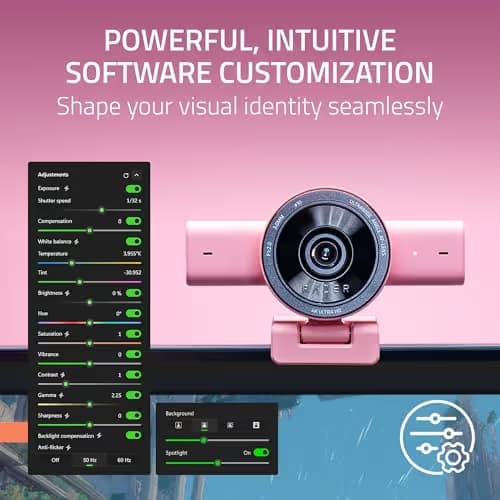 Razer Kiyo V2 Streaming Webcam: 4K 30 FPS, 1080p 60 FPS - AI Powered Auto-Framing - Built-in Microphone - Ultrawide Angle Lens - Privacy Cover - Works with OBS, Xsplit, Discord, Zoom, Teams - Pink image