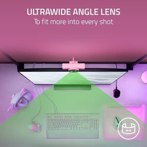 Razer Kiyo V2 Streaming Webcam: 4K 30 FPS, 1080p 60 FPS - AI Powered Auto-Framing - Built-in Microphone - Ultrawide Angle Lens - Privacy Cover - Works with OBS, Xsplit, Discord, Zoom, Teams - Pink image