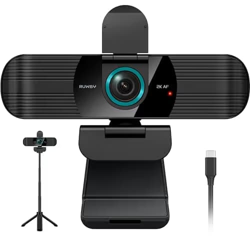 RUWBY QHD 2K Webcam with Built-in Dual Mics, Wide-Angle Lens, Privacy Cover, Tripod Stand, Autofocus PC Camera, Plug and Play for Desktop Computer or Laptop main image