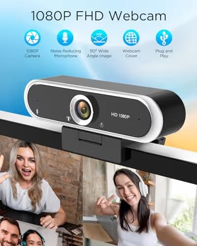 NIVEOLI Webcam 1080P with Microphone & Privacy Cover for PC/Laptop, USB Computer Camera Plug & Play with Auto Light Correction for Video Calls, Live Streaming Gaming & Online Meetings image