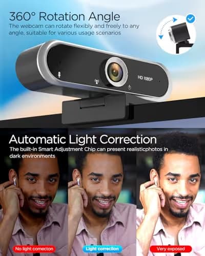 NIVEOLI Webcam 1080P with Microphone & Privacy Cover for PC/Laptop, USB Computer Camera Plug & Play with Auto Light Correction for Video Calls, Live Streaming Gaming & Online Meetings image