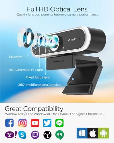 NIVEOLI Webcam 1080P with Microphone & Privacy Cover for PC/Laptop, USB Computer Camera Plug & Play with Auto Light Correction for Video Calls, Live Streaming Gaming & Online Meetings image