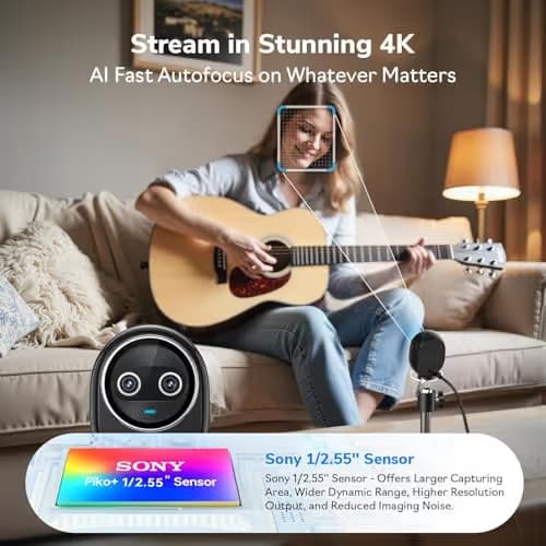EMEET Piko+ (Piko Plus), World’s 1st Dual-Camera AI-Powered 4K Webcam, 1/2.55'' Sony Sensor, 3 Mics&3 Sound Modes, Panda Magnetic Privacy Cover, USB C-C&C-A, Ideal for Livestreamers image