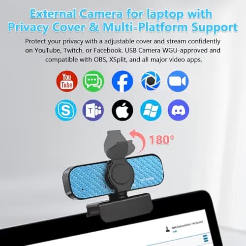 weishin Webcam 1080p, Built-in Microphone/Privacy Cover, Plug and Play USB Computer Camera, Wide Angle, Streaming Web Camera for Desktop Computer/PC for Laptop Mac Zoom Conference(No Tripod) image