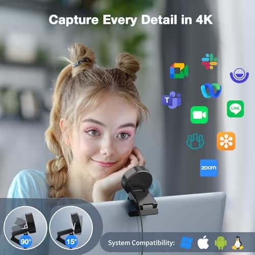 EMEET C950 4K Webcam for PC - PDAF Autofocus, USB Webcam with Microphone & Physical Privacy Cover, 1080P@60FPS, USB 2.0 Plug&Play, No Tripod Hole, Web Cam w/ 70°View for Meeting/Online Classes/Zoom image