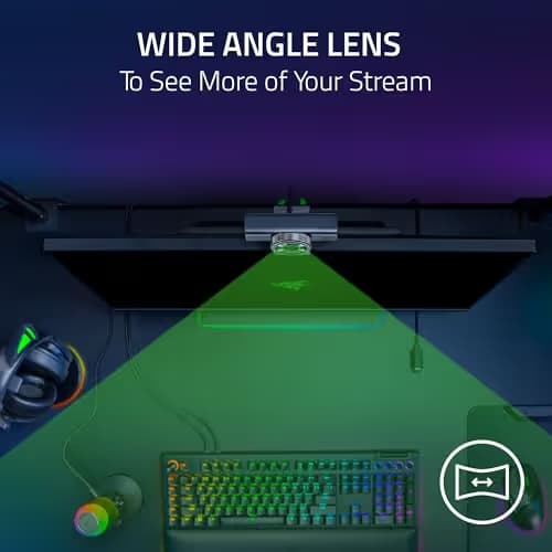 Razer Kiyo V2 X Streaming Webcam: 1440p 60 FPS - Auto Focus - Built-in Microphone - Wide Angle Lense - Integrated Privacy Shutter - Works with OBS, Xsplit, Streamlabs, Discord, Zoom, Teams - Black image