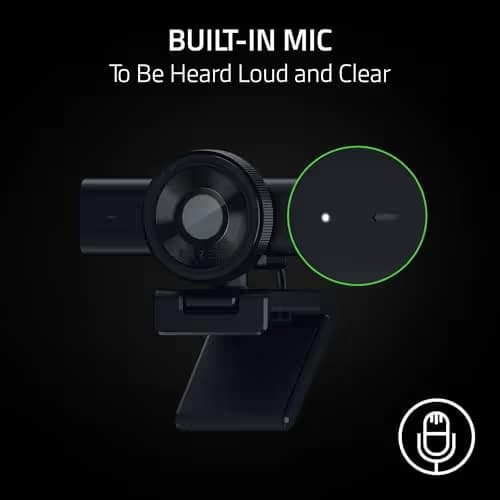 Razer Kiyo V2 X Streaming Webcam: 1440p 60 FPS - Auto Focus - Built-in Microphone - Wide Angle Lense - Integrated Privacy Shutter - Works with OBS, Xsplit, Streamlabs, Discord, Zoom, Teams - Black image