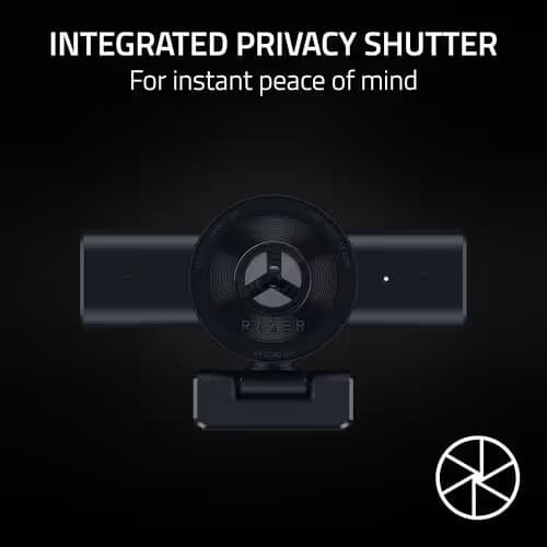 Razer Kiyo V2 X Streaming Webcam: 1440p 60 FPS - Auto Focus - Built-in Microphone - Wide Angle Lense - Integrated Privacy Shutter - Works with OBS, Xsplit, Streamlabs, Discord, Zoom, Teams - Black image