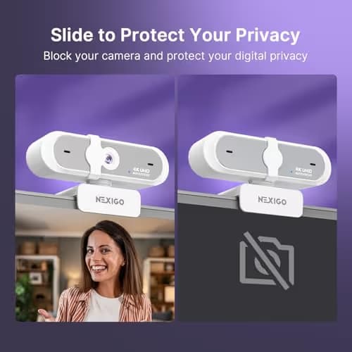 NexiGo N660P Pro 4K Webcam with Distortion-Free Lens, 1080p 60 fps Autofocus USB Streaming Camera, 3DNR, Noise-Canceling Mics & Privacy Cover, Web Cam for Gaming/Live Streaming/PC/Mac/Switch 2, White image