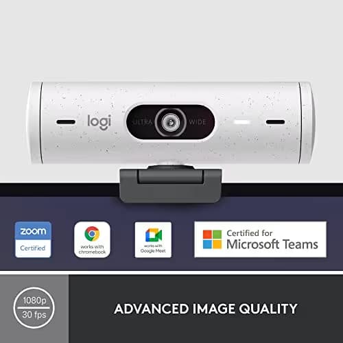 Logitech Brio 500 Full HD Webcam with Auto Light Correction,Show Mode, Dual Noise Reduction Mics, Webcam Privacy Cover, Works with Microsoft Teams, Google Meet, Zoom, USB-C Cable - Off White image