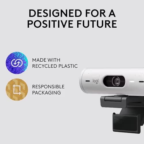 Logitech Brio 500 Full HD Webcam with Auto Light Correction,Show Mode, Dual Noise Reduction Mics, Webcam Privacy Cover, Works with Microsoft Teams, Google Meet, Zoom, USB-C Cable - Off White image