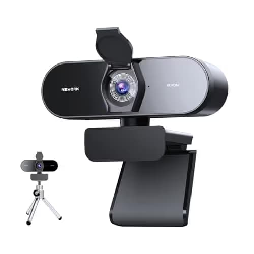 NEWORK 4K Webcam for PC with PDAF & CDAF Dual-autofocus, Ultra 4K HD, 2 Noise Reduction Mics, Auto Light Correction, Privacy Cover & Tripod, 79°FOV, Streaming Camera for PC, Mac, Laptop, Video Calls image