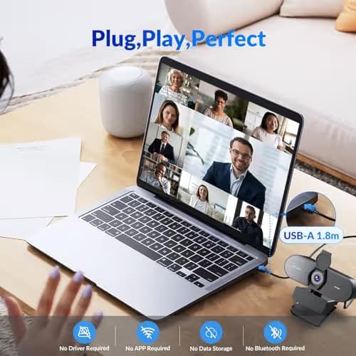 NEWORK 4K Webcam for PC with PDAF & CDAF Dual-autofocus, Ultra 4K HD, 2 Noise Reduction Mics, Auto Light Correction, Privacy Cover & Tripod, 79°FOV, Streaming Camera for PC, Mac, Laptop, Video Calls image