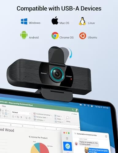 RUWBY Full HD 1080P Webcam with Built-in Dual Mics, Wide-Angle Lens, Privacy Cover, Tripod Stand, Autofocus Computer Camera, Plug and Play for Desktop PC or Laptop image