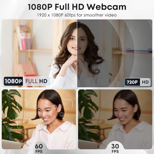 Shcngqio 1080P HD Webcam with Microphone, Noise Cancellation, Privacy Cover, Wide-Angle Lens, Auto Light Correction, Plug & Play USB Webcam for Laptop, Desktop, PC, Mac, Zoom, Skype, Streaming (Black) image