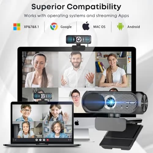 Shcngqio 1080P HD Webcam with Microphone, Noise Cancellation, Privacy Cover, Wide-Angle Lens, Auto Light Correction, Plug & Play USB Webcam for Laptop, Desktop, PC, Mac, Zoom, Skype, Streaming (Black) image