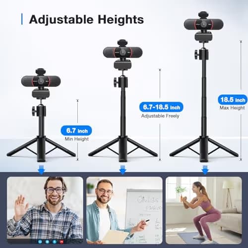 EMEET C960 4K Webcam with Tripod, 4K UHD Sony Sensor, 3 Adjustable Height Mini Tripod w/Privacy Cover, PDAF Auto Focus, Dual Noise-Cancelling Mics, Auto Light Correction, Perfect for Online Meetings image
