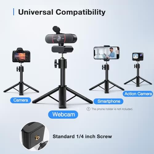 EMEET C960 4K Webcam with Tripod, 4K UHD Sony Sensor, 3 Adjustable Height Mini Tripod w/Privacy Cover, PDAF Auto Focus, Dual Noise-Cancelling Mics, Auto Light Correction, Perfect for Online Meetings image