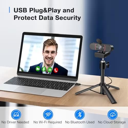 EMEET C960 4K Webcam with Tripod, 4K UHD Sony Sensor, 3 Adjustable Height Mini Tripod w/Privacy Cover, PDAF Auto Focus, Dual Noise-Cancelling Mics, Auto Light Correction, Perfect for Online Meetings image