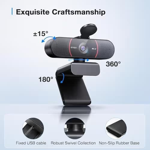 EMEET C960 4K Webcam with Tripod, 4K UHD Sony Sensor, 3 Adjustable Height Mini Tripod w/Privacy Cover, PDAF Auto Focus, Dual Noise-Cancelling Mics, Auto Light Correction, Perfect for Online Meetings image