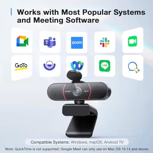 EMEET C960 4K Webcam with Tripod, 4K UHD Sony Sensor, 3 Adjustable Height Mini Tripod w/Privacy Cover, PDAF Auto Focus, Dual Noise-Cancelling Mics, Auto Light Correction, Perfect for Online Meetings image