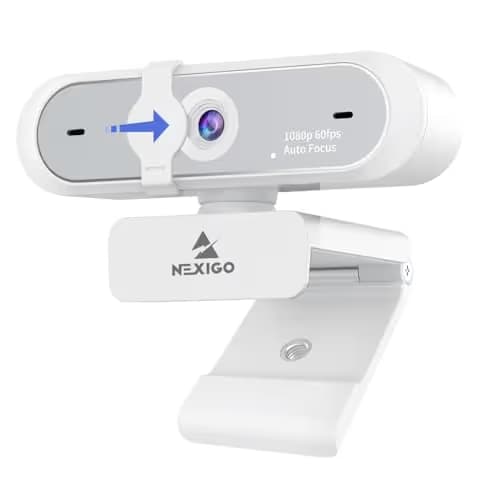 NexiGo N660P (Gen 2) 1080P 60FPS Webcam with Software Control, Dual Microphone & Cover, Autofocus, HD USB Computer Web Camera, for OBS/Zoom/Skype/FaceTime/Teams/Twitch, White main image
