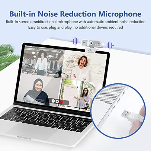 NexiGo N660P (Gen 2) 1080P 60FPS Webcam with Software Control, Dual Microphone & Cover, Autofocus, HD USB Computer Web Camera, for OBS/Zoom/Skype/FaceTime/Teams/Twitch, White image