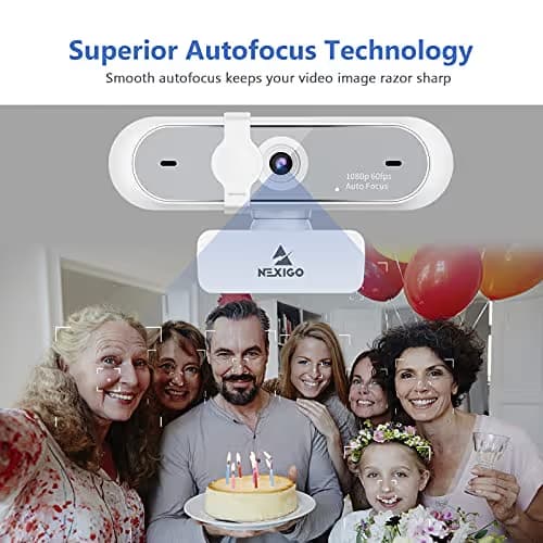 NexiGo N660P (Gen 2) 1080P 60FPS Webcam with Software Control, Dual Microphone & Cover, Autofocus, HD USB Computer Web Camera, for OBS/Zoom/Skype/FaceTime/Teams/Twitch, White image