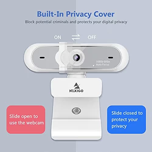 NexiGo N660P (Gen 2) 1080P 60FPS Webcam with Software Control, Dual Microphone & Cover, Autofocus, HD USB Computer Web Camera, for OBS/Zoom/Skype/FaceTime/Teams/Twitch, White image
