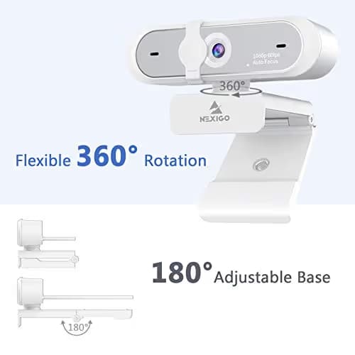 NexiGo N660P (Gen 2) 1080P 60FPS Webcam with Software Control, Dual Microphone & Cover, Autofocus, HD USB Computer Web Camera, for OBS/Zoom/Skype/FaceTime/Teams/Twitch, White image
