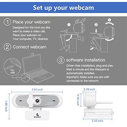 NexiGo N660P (Gen 2) 1080P 60FPS Webcam with Software Control, Dual Microphone & Cover, Autofocus, HD USB Computer Web Camera, for OBS/Zoom/Skype/FaceTime/Teams/Twitch, White image