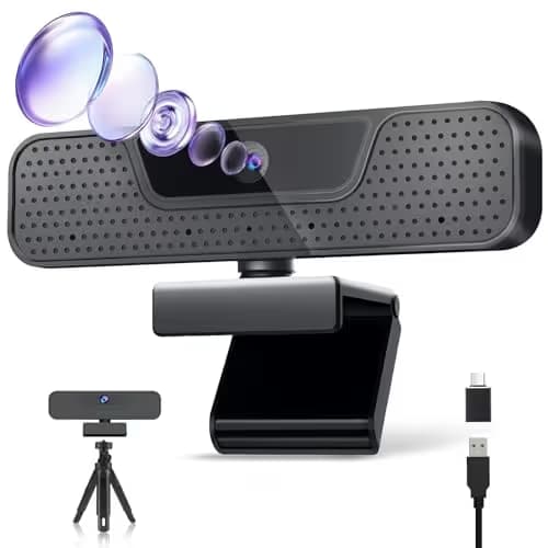 4K Auto Focus Webcam for PC, 4 AI Noise-Canceling Mics UHD Web cam, Auto Light Correction, 85°FOV Computer Web Camera, USB C Plug&Play Webcam with Tripod & Privacy Cover Works w/Zoom/Skype/Google main image