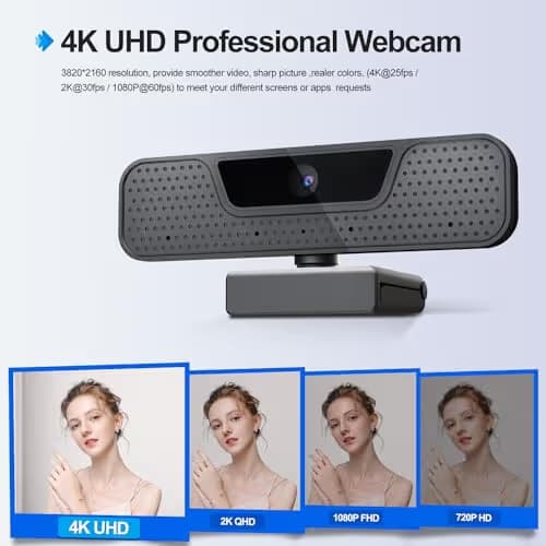 4K Auto Focus Webcam for PC, 4 AI Noise-Canceling Mics UHD Web cam, Auto Light Correction, 85°FOV Computer Web Camera, USB C Plug&Play Webcam with Tripod & Privacy Cover Works w/Zoom/Skype/Google image