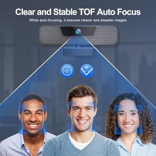 4K Auto Focus Webcam for PC, 4 AI Noise-Canceling Mics UHD Web cam, Auto Light Correction, 85°FOV Computer Web Camera, USB C Plug&Play Webcam with Tripod & Privacy Cover Works w/Zoom/Skype/Google image