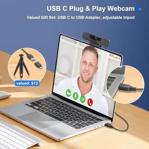 4K Auto Focus Webcam for PC, 4 AI Noise-Canceling Mics UHD Web cam, Auto Light Correction, 85°FOV Computer Web Camera, USB C Plug&Play Webcam with Tripod & Privacy Cover Works w/Zoom/Skype/Google image