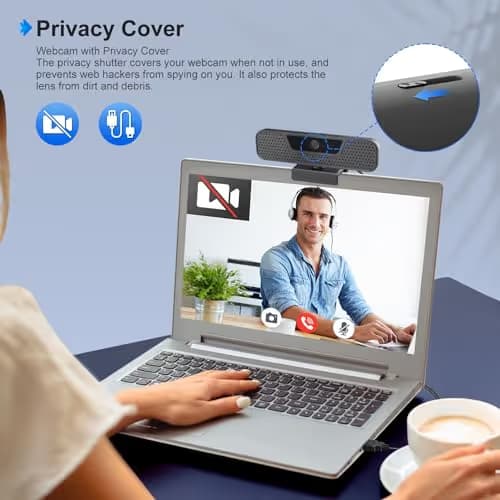 4K Auto Focus Webcam for PC, 4 AI Noise-Canceling Mics UHD Web cam, Auto Light Correction, 85°FOV Computer Web Camera, USB C Plug&Play Webcam with Tripod & Privacy Cover Works w/Zoom/Skype/Google image