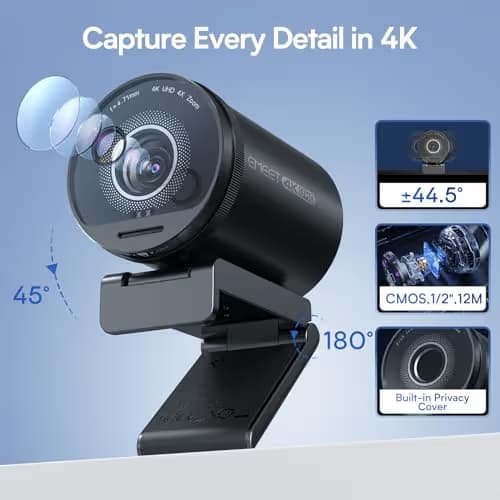 EMEET SmartCam S800-4K Webcam for Streaming, Sony 1/2'' Sensor, Supports HDR, PDAF&TOF Dual-autofocus, 1080P@60fps, 2 Noise-Cancelling Mics, 40°-73° FOV, Perfect for Live Streaming&Online Meetings image