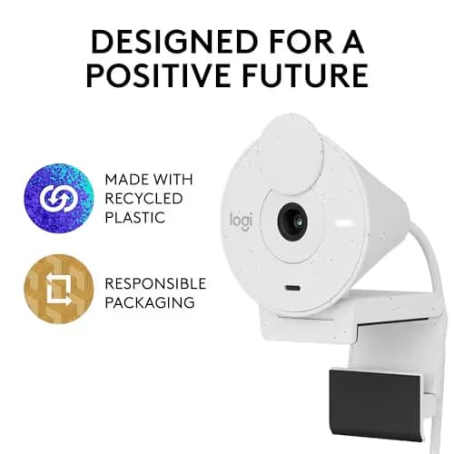 Logitech Brio 300 Full HD Webcam, auto Light Correction, Noise reducing mic, Privacy Shutter, USB-C, Works with Microsoft Teams, Google Meet, Zoom, for Streaming and Video Calling - White image