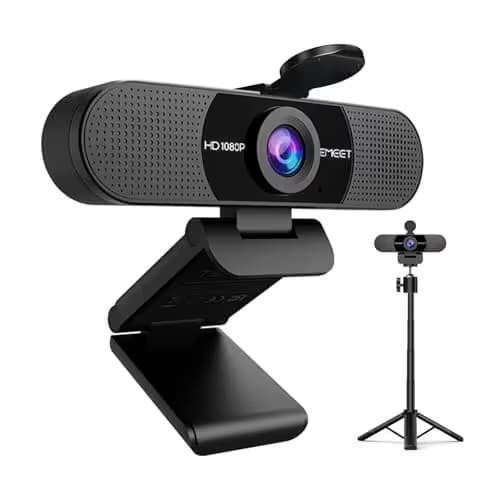 EMEET C960 Webcam with Tripod, 1080P Webcam with Microphone, Adjustable Height Mini Tripod, C960 Web Camera with Privacy Cover, Plug & Play with Stand for Zoom/Skype/YouTube/FaceTime image