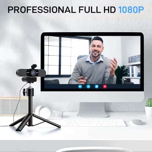 EMEET C960 Webcam with Tripod, 1080P Webcam with Microphone, Adjustable Height Mini Tripod, C960 Web Camera with Privacy Cover, Plug & Play with Stand for Zoom/Skype/YouTube/FaceTime image