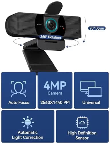 RUWBY QHD 2K Webcam with Built-in Dual Mics, Wide-Angle Lens, Privacy Cover, Tripod Stand, Autofocus Computer Camera, Plug and Play for Desktop PC or Laptop image