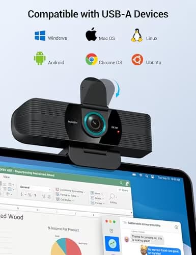 RUWBY QHD 2K Webcam with Built-in Dual Mics, Wide-Angle Lens, Privacy Cover, Tripod Stand, Autofocus Computer Camera, Plug and Play for Desktop PC or Laptop image