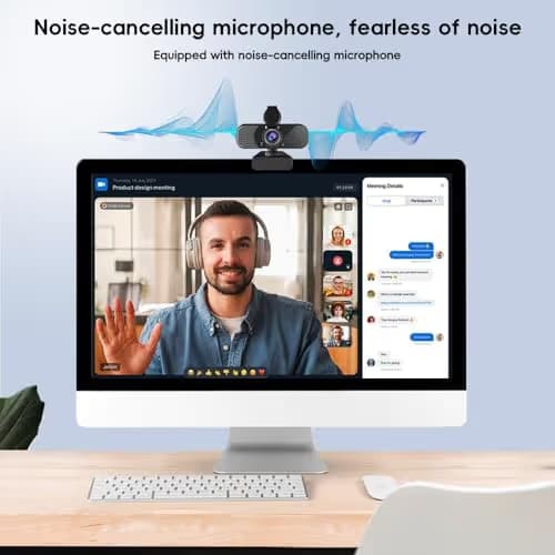 Kemeiv 1080P Webcam PC Webcam with Microphoneand Physical Privacy Cover, Noise-CancelingMicrophone, Auto Light Correction, Ultra WideAngle for Conferences/Online Courses/LiveStreaming/Zoom/YouTube image
